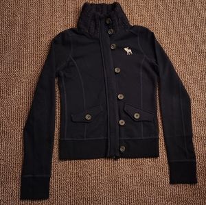 Abercrombie & Fitch Cotton Sweatshirt Cardigan Utility Jacket Navy Blue Medium